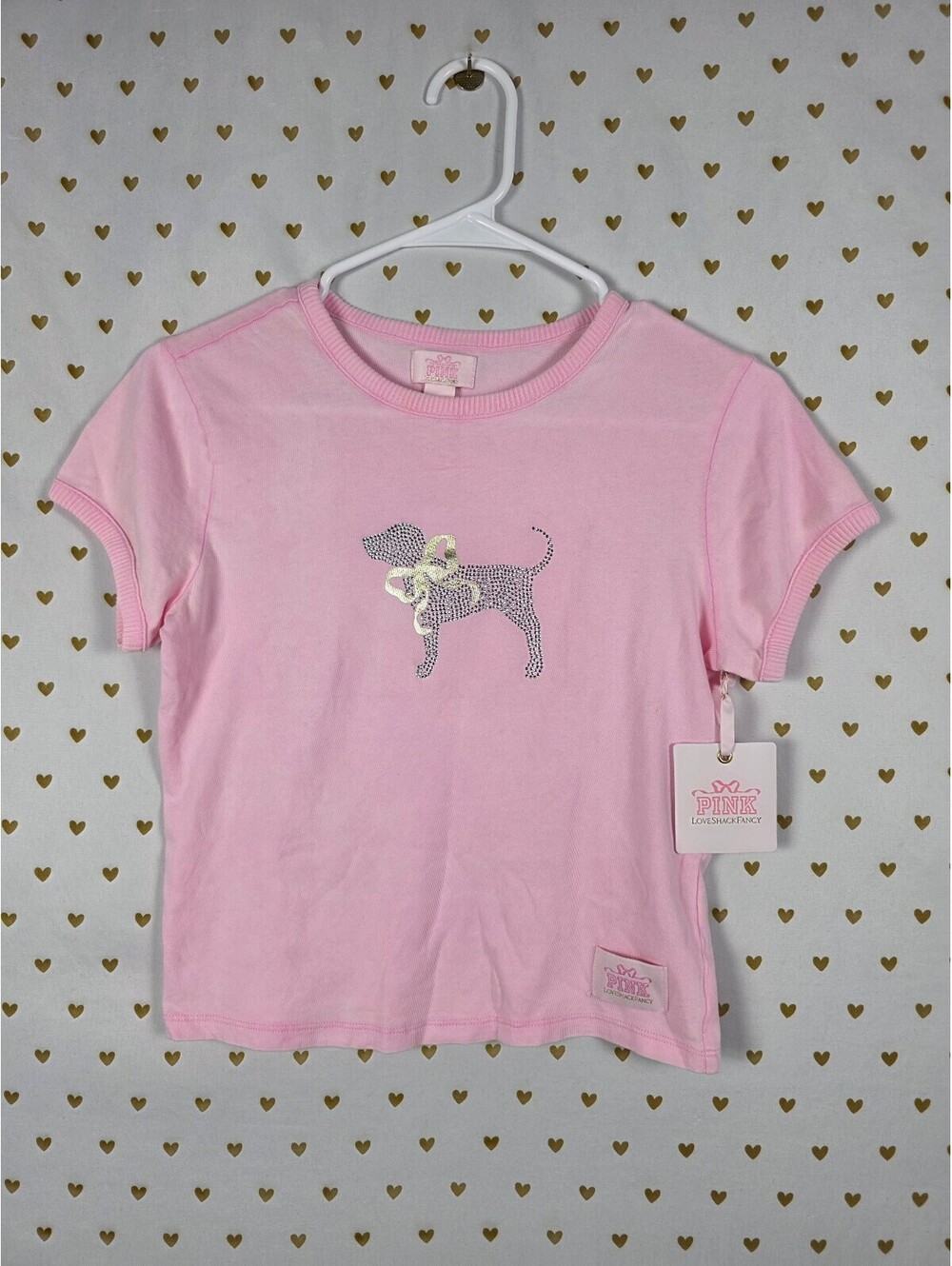 Victorias Secret PINK LOVESHACKFANCY NEW NWT Bling Dog Baby TEe Shirt XS